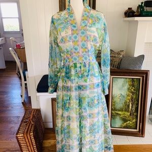 Vintage 1950’s Blue Floral Long Sleeved Dress